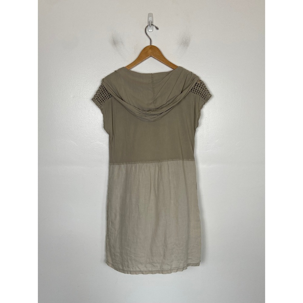 XCVI Hooded Mini Dress Size S Cream Crochet Pockets Beach Short Sleeves - Picture 2 of 13